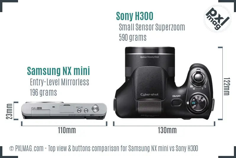 Samsung NX mini vs Sony H300 top view buttons comparison