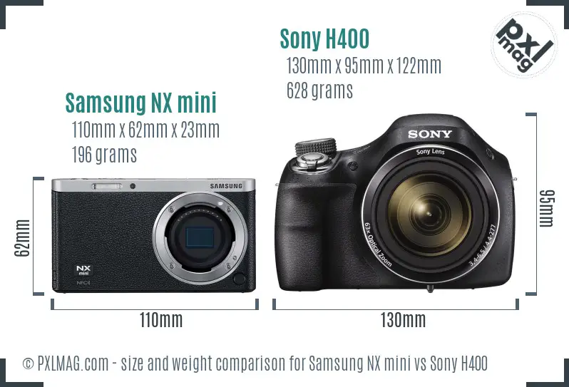 Samsung NX mini vs Sony H400 size comparison