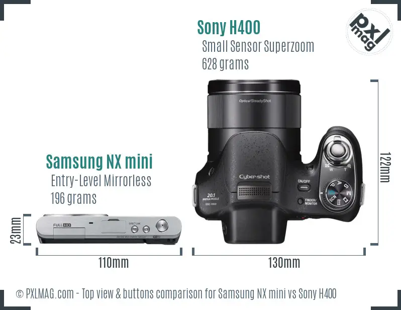Samsung NX mini vs Sony H400 top view buttons comparison