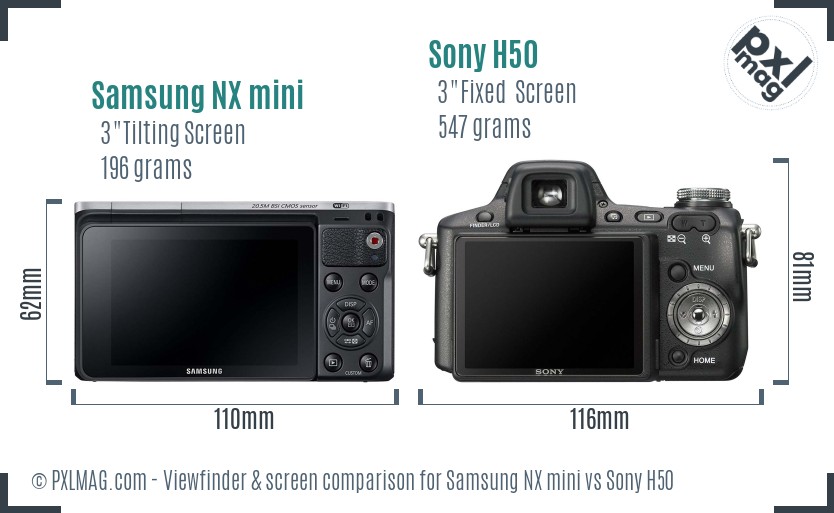 Samsung NX mini vs Sony H50 Screen and Viewfinder comparison