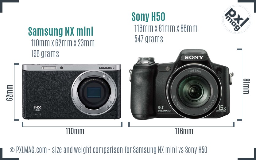 Samsung NX mini vs Sony H50 size comparison