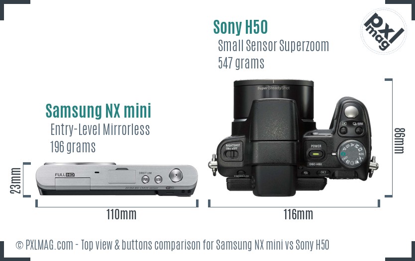 Samsung NX mini vs Sony H50 top view buttons comparison