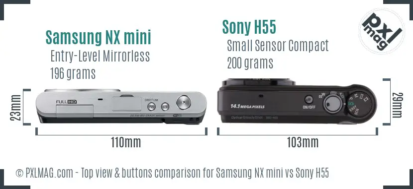 Samsung NX mini vs Sony H55 top view buttons comparison
