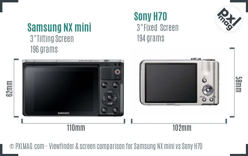 Samsung NX mini vs Sony H70 Screen and Viewfinder comparison