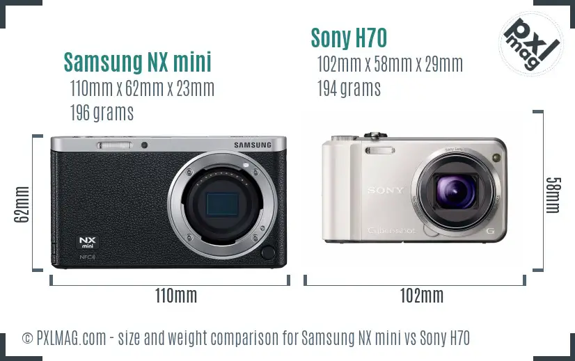 Samsung NX mini vs Sony H70 size comparison