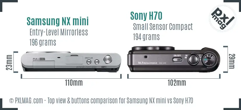 Samsung NX mini vs Sony H70 top view buttons comparison