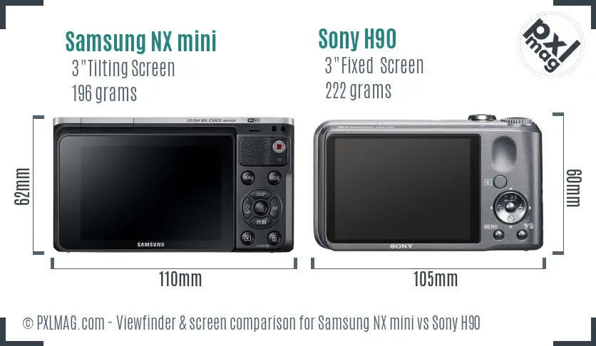 Samsung NX mini vs Sony H90 Screen and Viewfinder comparison