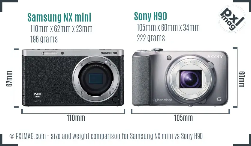 Samsung NX mini vs Sony H90 size comparison