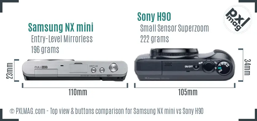 Samsung NX mini vs Sony H90 top view buttons comparison