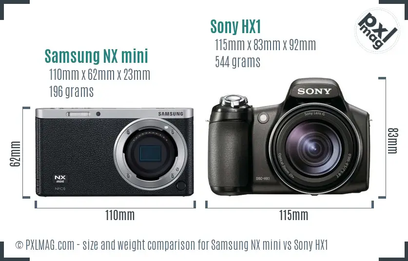 Samsung NX mini vs Sony HX1 size comparison