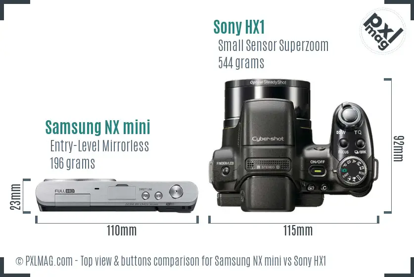 Samsung NX mini vs Sony HX1 top view buttons comparison
