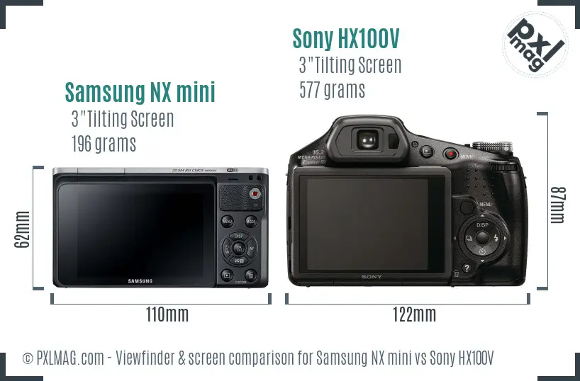 Samsung NX mini vs Sony HX100V Screen and Viewfinder comparison