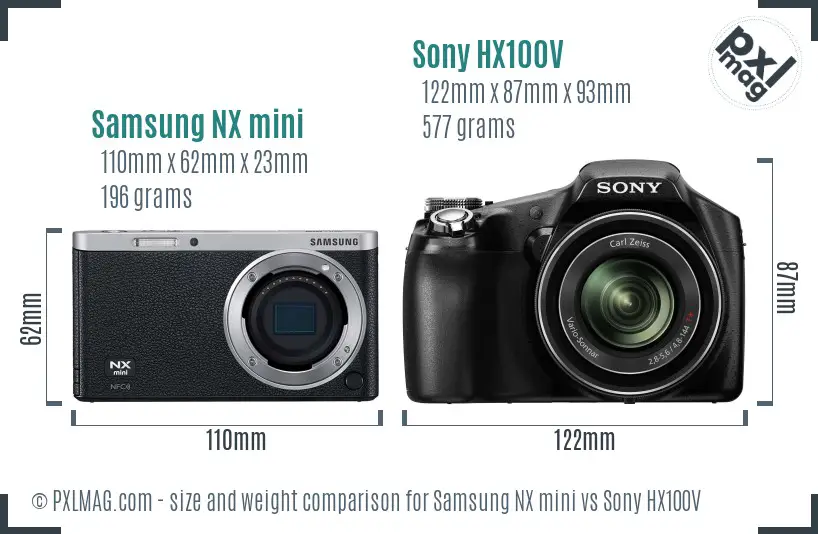 Samsung NX mini vs Sony HX100V size comparison