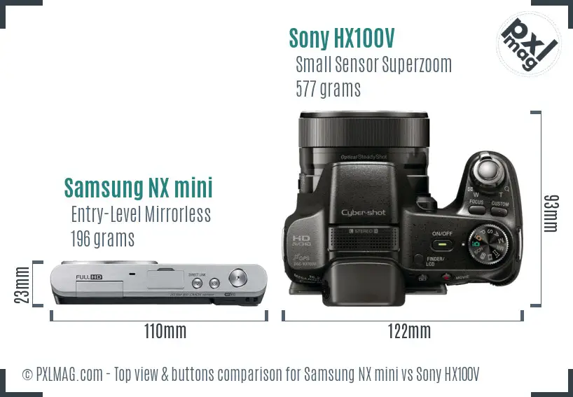 Samsung NX mini vs Sony HX100V top view buttons comparison