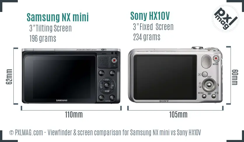 Samsung NX mini vs Sony HX10V Screen and Viewfinder comparison