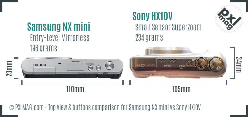 Samsung NX mini vs Sony HX10V top view buttons comparison