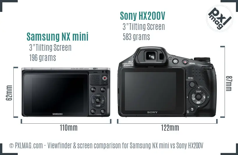 Samsung NX mini vs Sony HX200V Screen and Viewfinder comparison