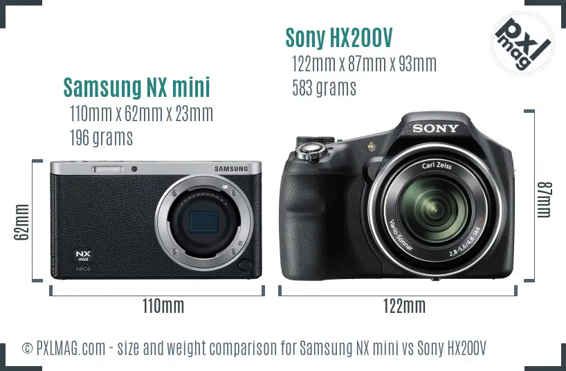 Samsung NX mini vs Sony HX200V size comparison