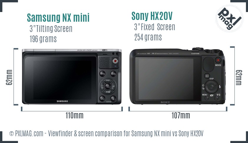 Samsung NX mini vs Sony HX20V Screen and Viewfinder comparison