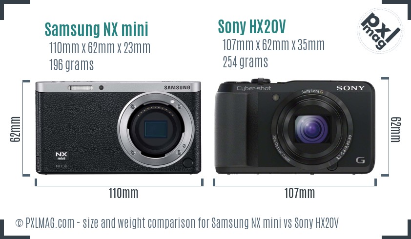 Samsung NX mini vs Sony HX20V size comparison