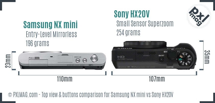 Samsung NX mini vs Sony HX20V top view buttons comparison