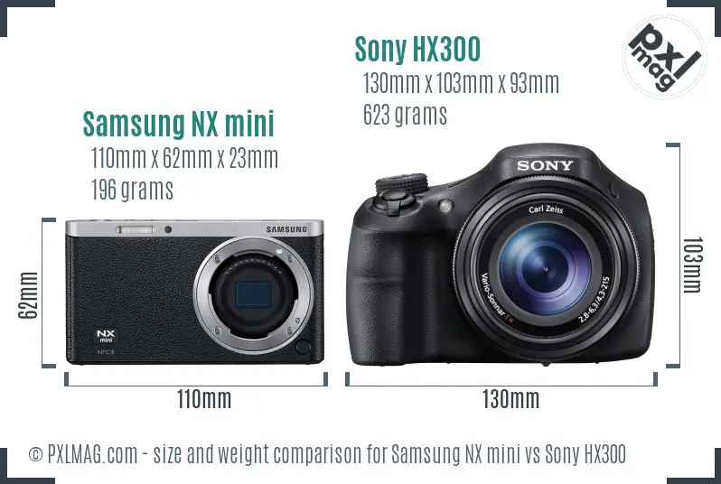 Samsung NX mini vs Sony HX300 size comparison