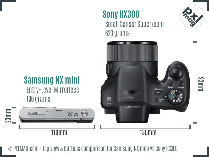 Samsung NX mini vs Sony HX300 top view buttons comparison