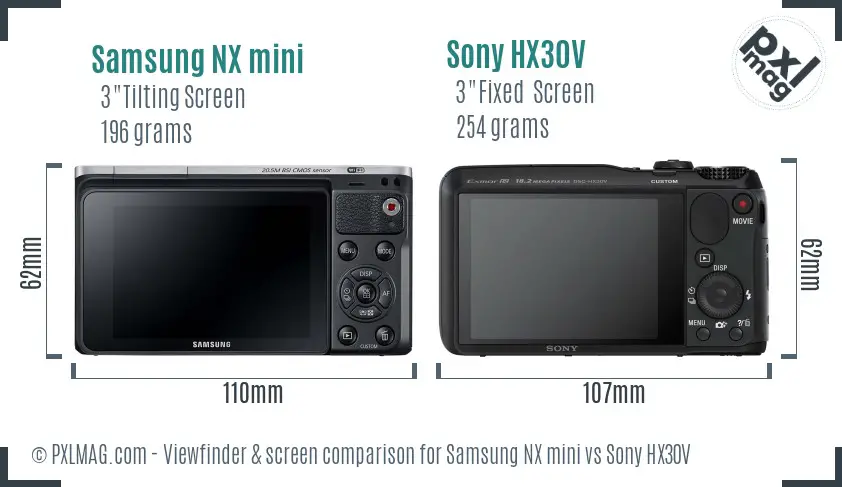 Samsung NX mini vs Sony HX30V Screen and Viewfinder comparison