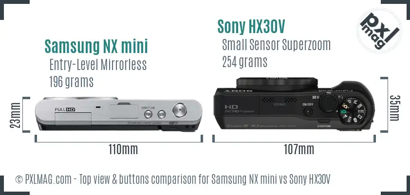 Samsung NX mini vs Sony HX30V top view buttons comparison