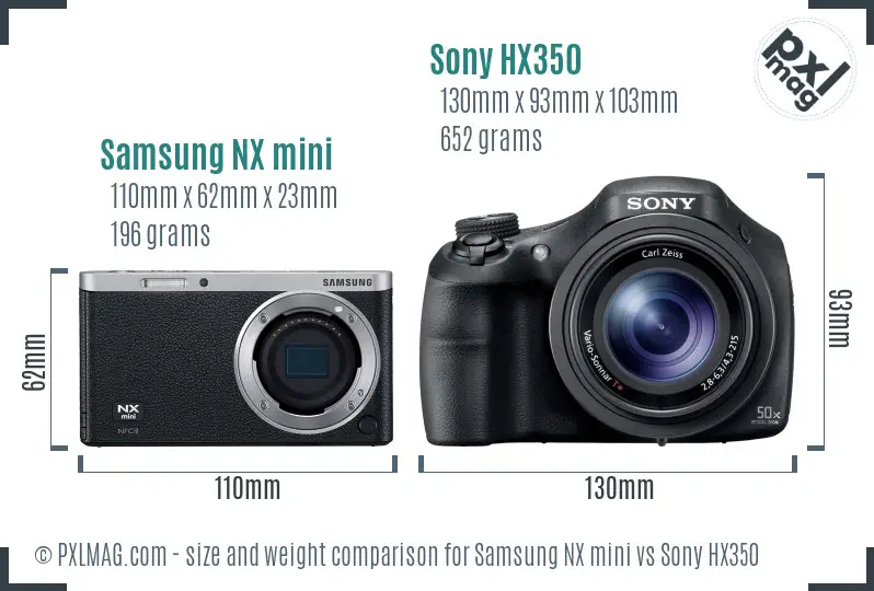 Samsung NX mini vs Sony HX350 size comparison