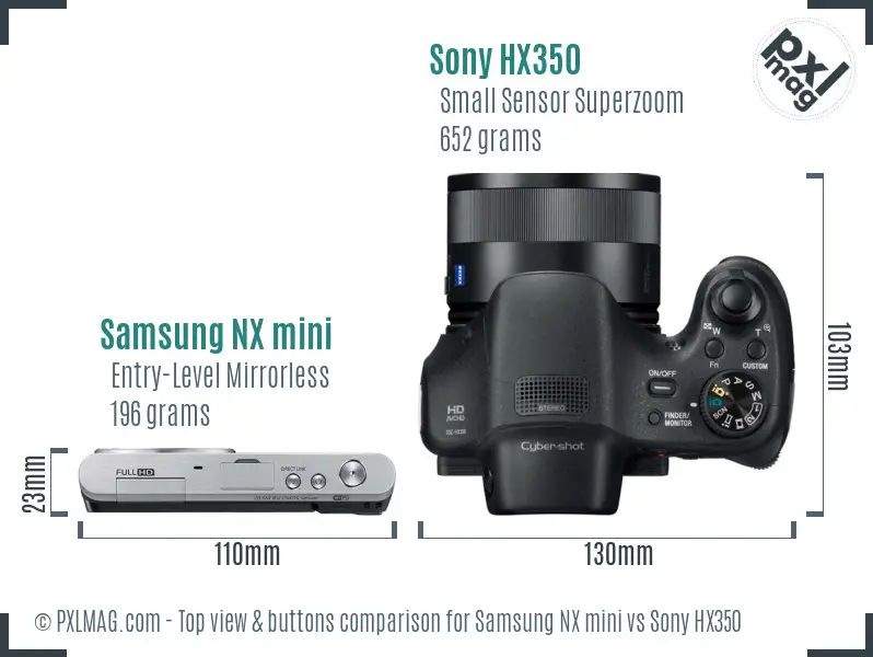 Samsung NX mini vs Sony HX350 top view buttons comparison