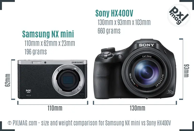Samsung NX mini vs Sony HX400V size comparison