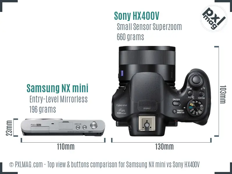 Samsung NX mini vs Sony HX400V top view buttons comparison