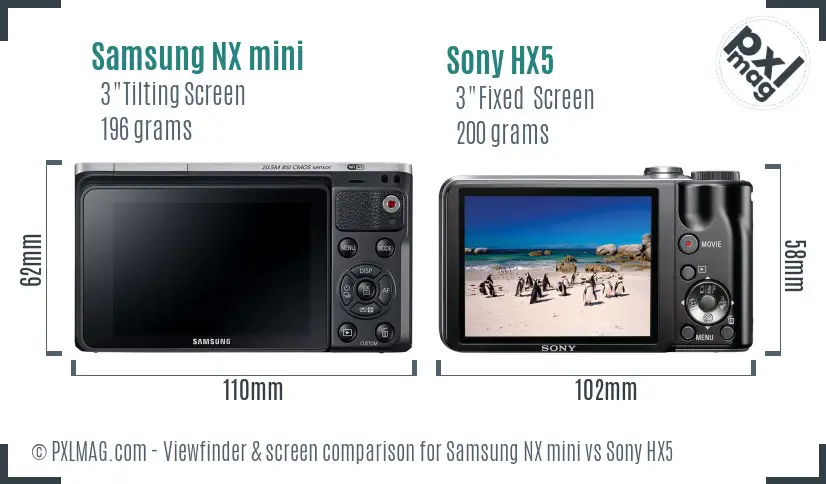 Samsung NX mini vs Sony HX5 Screen and Viewfinder comparison