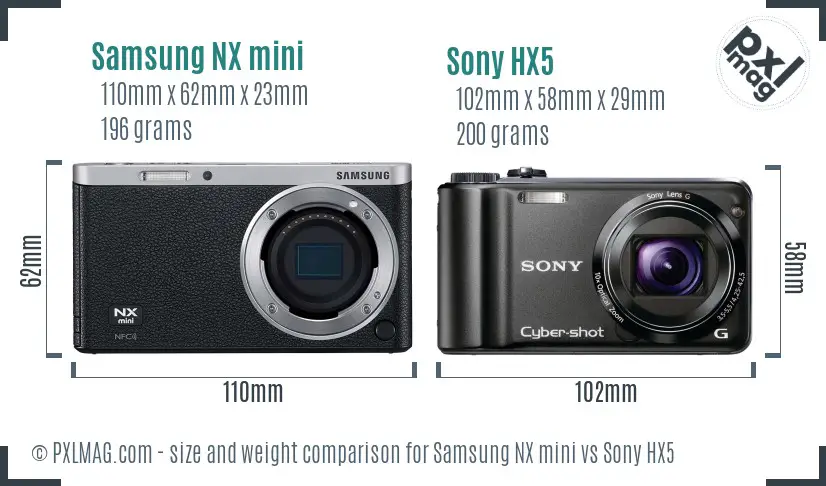 Samsung NX mini vs Sony HX5 size comparison
