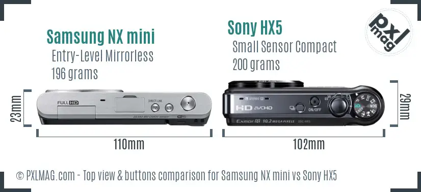 Samsung NX mini vs Sony HX5 top view buttons comparison