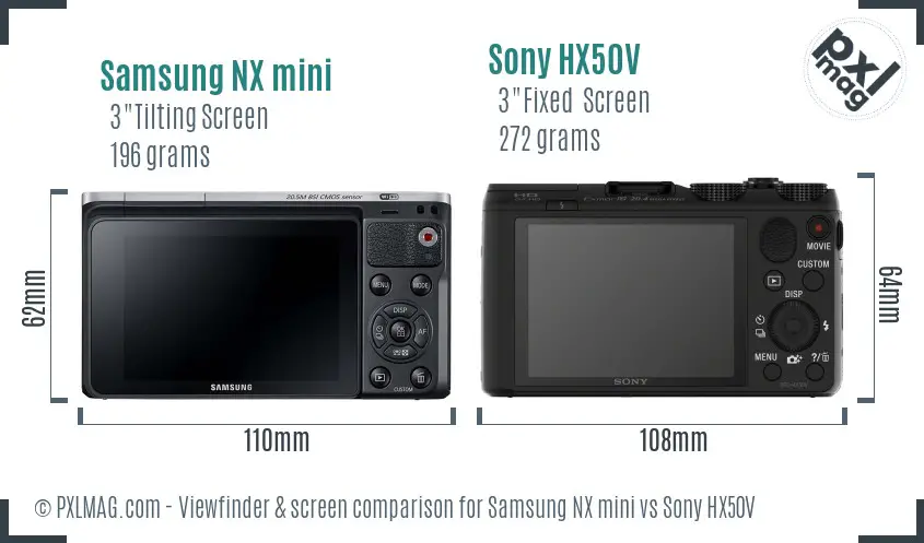 Samsung NX mini vs Sony HX50V Screen and Viewfinder comparison