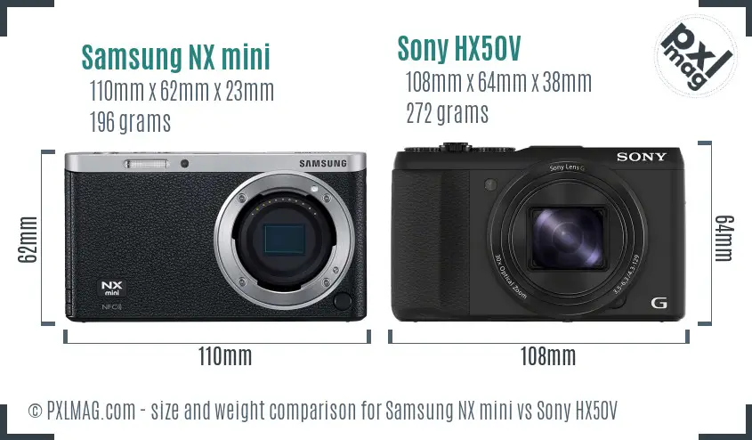 Samsung NX mini vs Sony HX50V size comparison