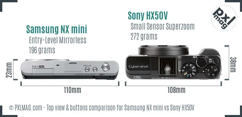 Samsung NX mini vs Sony HX50V top view buttons comparison
