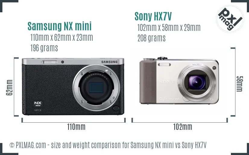 Samsung NX mini vs Sony HX7V size comparison