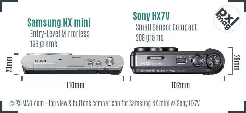 Samsung NX mini vs Sony HX7V top view buttons comparison