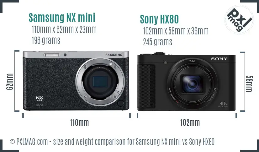 Samsung NX mini vs Sony HX80 size comparison