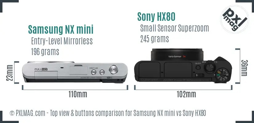 Samsung NX mini vs Sony HX80 top view buttons comparison