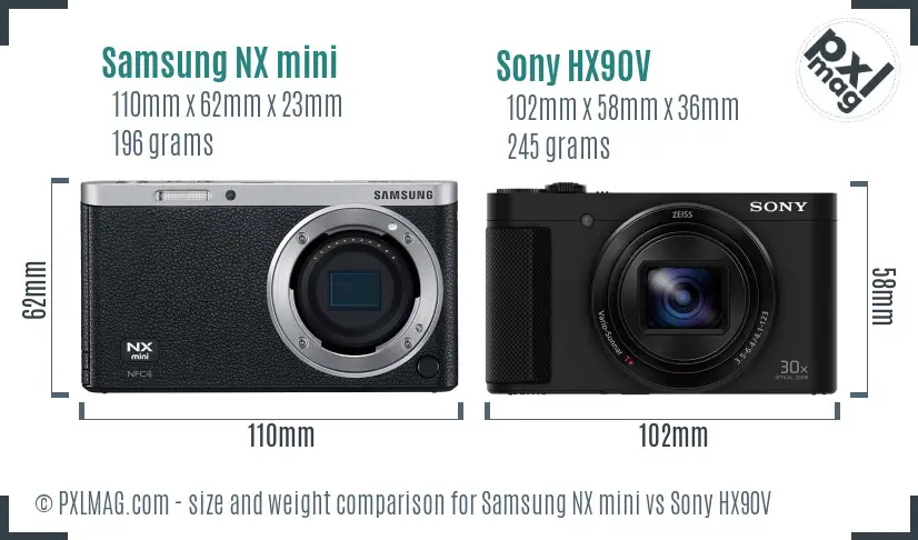 Samsung NX mini vs Sony HX90V size comparison