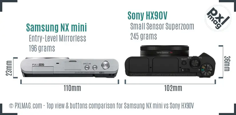 Samsung NX mini vs Sony HX90V top view buttons comparison