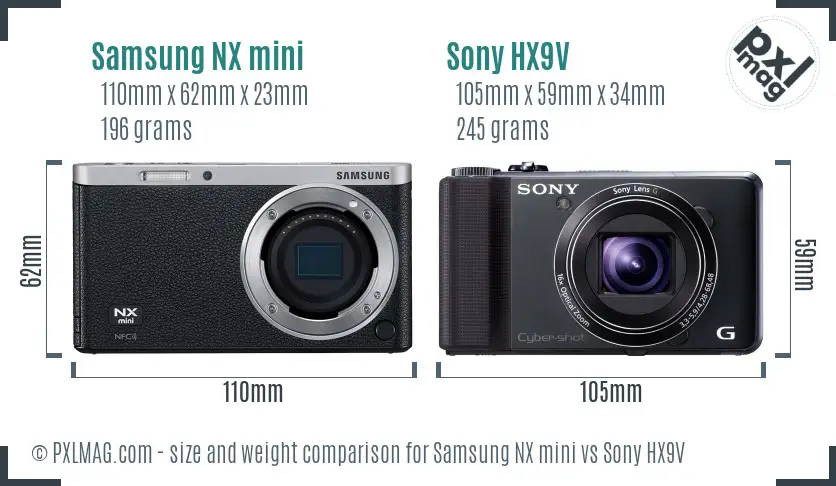 Samsung NX mini vs Sony HX9V size comparison