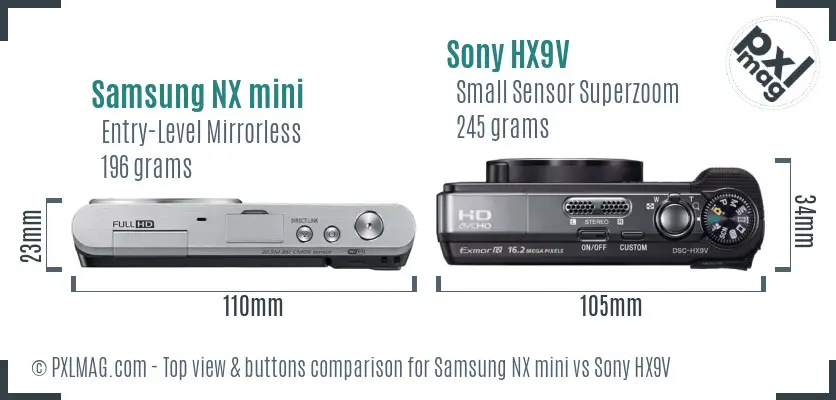 Samsung NX mini vs Sony HX9V top view buttons comparison