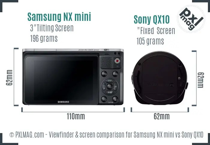 Samsung NX mini vs Sony QX10 Screen and Viewfinder comparison