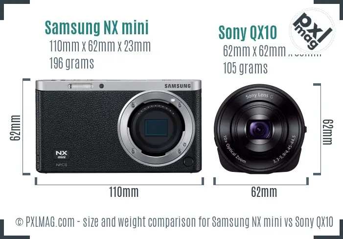 Samsung NX mini vs Sony QX10 size comparison