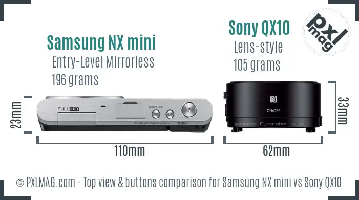 Samsung NX mini vs Sony QX10 top view buttons comparison